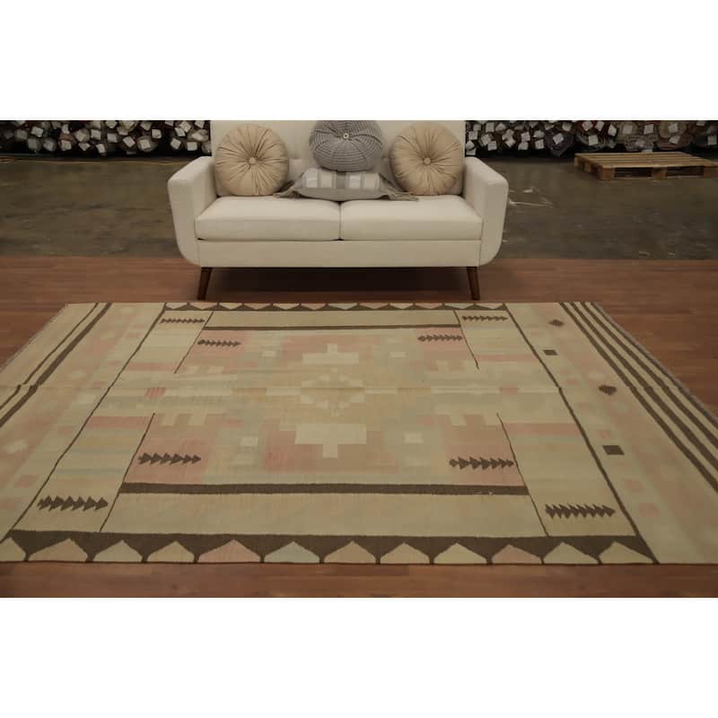 Hand Woven Oriental 100% Wool Carpet Southwestern Tribal Multi-Colored Kilim Area Rug - 8' 10'' X 6' 0''