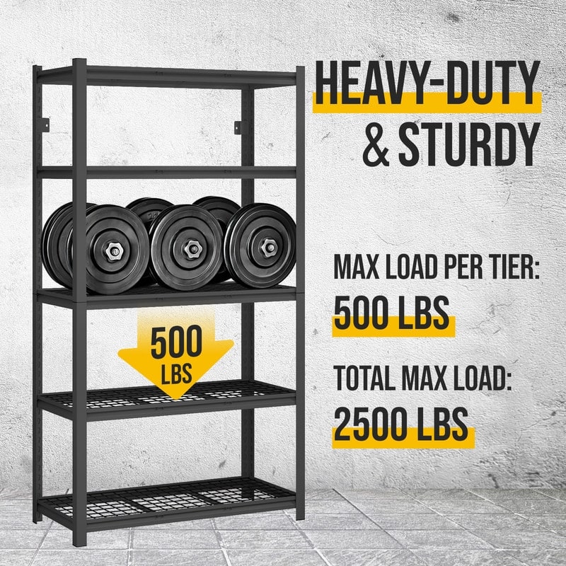 5-Tier Black Adjustable Metal Shelving Unit Heavy Duty Garage Storage