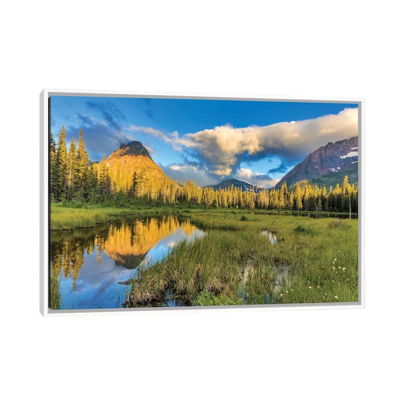 iCanvas "Sinopah Mountain And Its Reflection, Two Medicine, Glacier National Park, Montana" by Chuck Haney Framed Canvas Print - White - 32x48