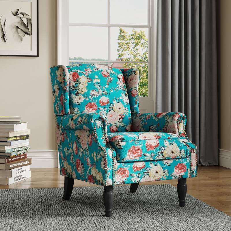 Wingback Accent Chair Nailhead Trim Living Room Reading Chair