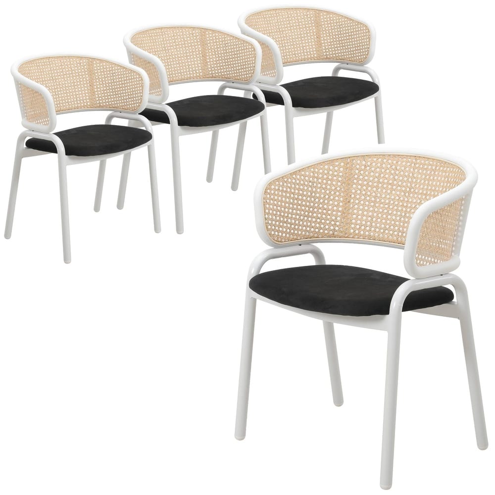Ervilla Modern Stylish Side Chair with Rattan Back and White Steel Legs for Dining Room & Kitchen, Set of 4