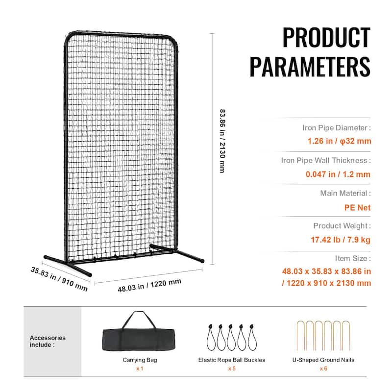 7x4 Feet Portable Batting Baseball and Softball Safety Screen with Carry Bag and Steel Pipe Frame