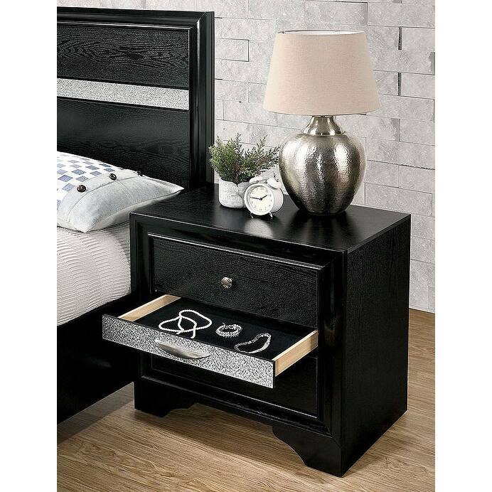 Contemporary Black 1-Pc Nightstand w/ Hidden Jewelry Drawer for Bedroom