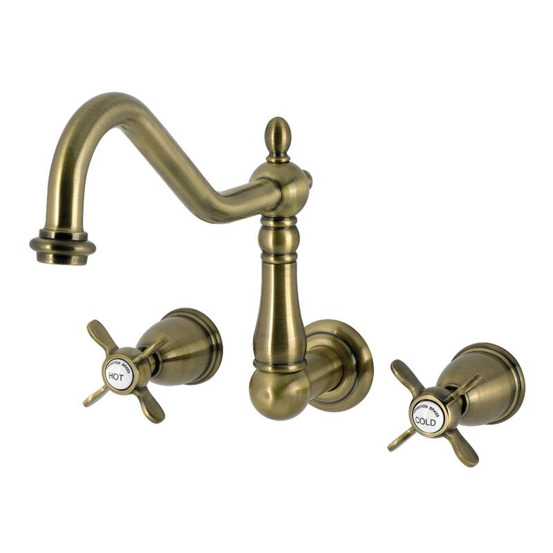 Kingston Brass Essex Double-Handle Wall-Mount Pre-Rinse Bridge Kitchen Faucet - Antique Brass