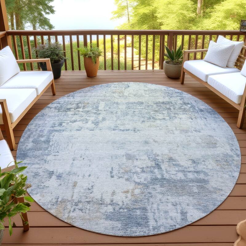 Machine Washable Indoor/ Outdoor Modern Casual Chantille Rug - Sky - 8' x 8'