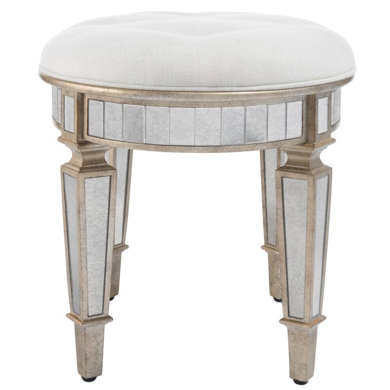 HomeRoots 24" Cream Linen And Silver Metallic Round Ottoman