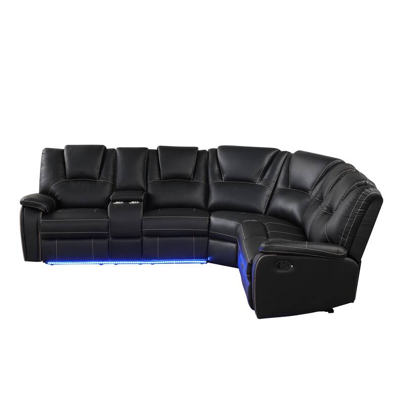 Modern Faux Leather Manual Reclining with LED Light Strip with 2 Cup Holders
