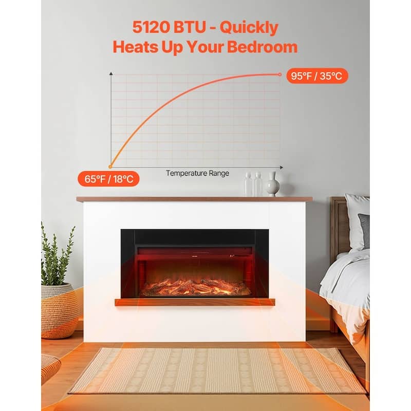 1500W Electric Fireplace Heater with Adjustable Flame Brightness and Infrared Heat Remote Control