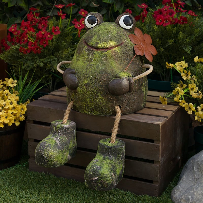 Frog with Metal Flower Statue