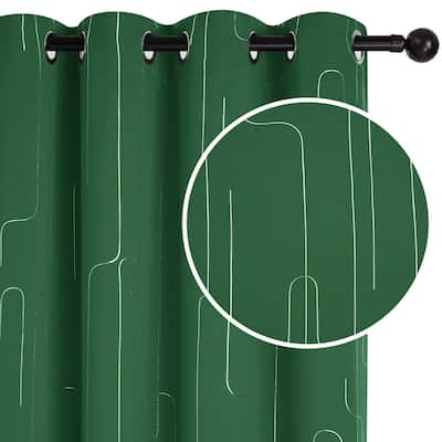 Grommet Curtains, Room Darkening Window Drapes with Lines Foil Print