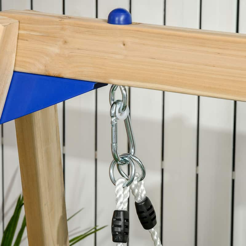 Outsunny 3 in 1 Wooden Swing Set with Slide, Baby Swing Seat, Fort, Wheel, Telescope, Mailbox, 1.5-4 Years Old, 67"x79"x46.5"