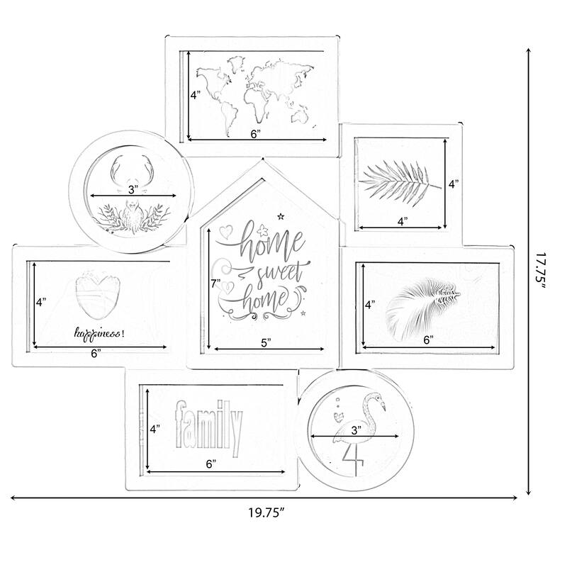 Decorative Modern Wall Mounted Multi Photo Frame Collage Picture Holder for 8 Pictures Multiple Sized, White