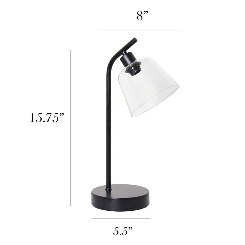 Angled Desk Lamp with Clear Ribbed Glass Shade - 15.75" - Black