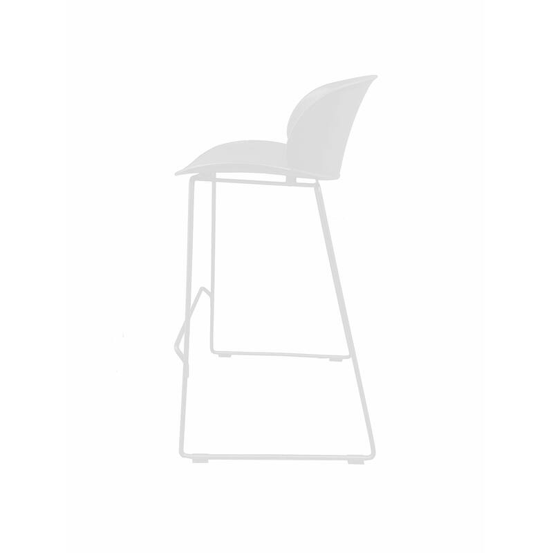 Sia 30 Inch Barstool Chair Set of 2, Curved Back, Square White Metal Legs