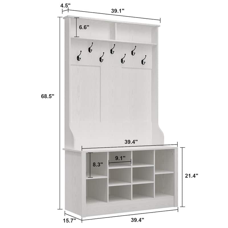 Entryway Hall Trees Bench Shoe Storage Cabinet Coat Rack Hooks White