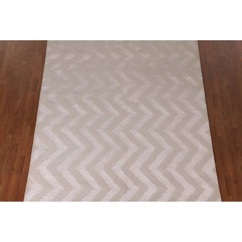 Chevron Style Modern Indian Area Rug Hand-Knotted Wool Carpet - 6'0"x 8'9"