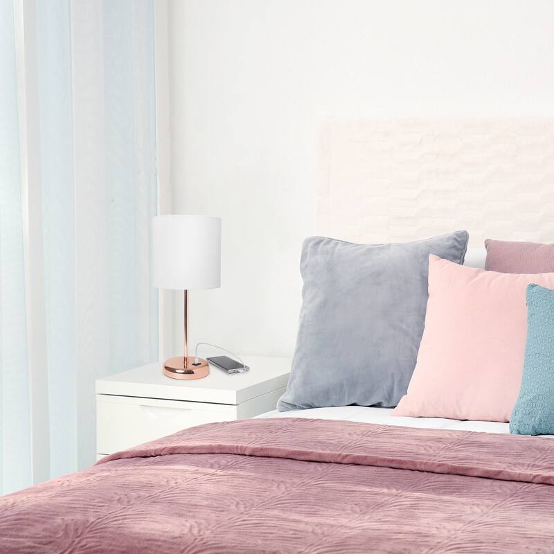 19.5" USB Port Feature Metal Lamp in Rose Gold w White Shade