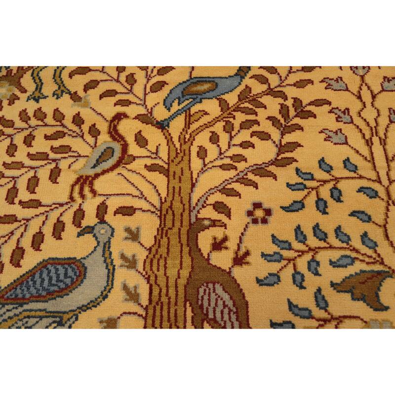 Hand Knotted Oriental 100% Wool Carpet Traditional All-Over Yellow & Gold Ziegler Area Rug - 9' 11'' X 8' 2''