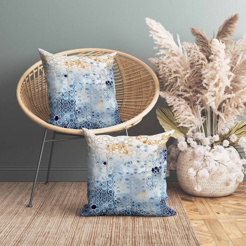 Water Ripples Indoor/Outdoor Reversible Throw Pillow Blue and Gold
