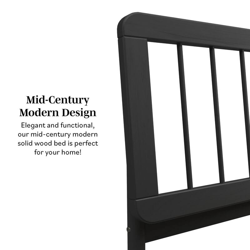 Solid Wood King Size Bed Frame with Mid-Century Modern Style and Slat-Back Design - Easy Assembly