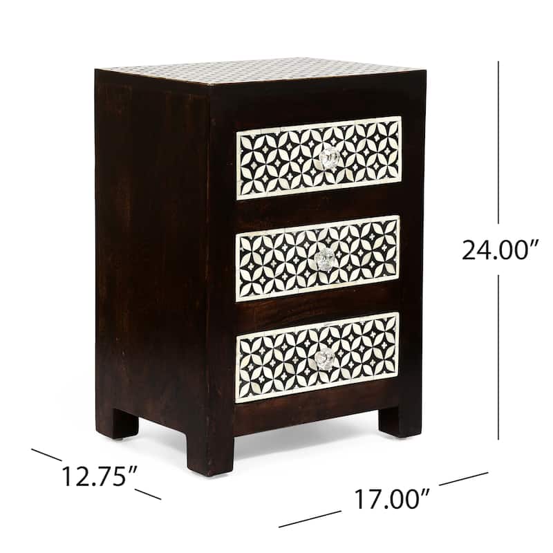 Wooden 3 drawer both fitted nightstand
