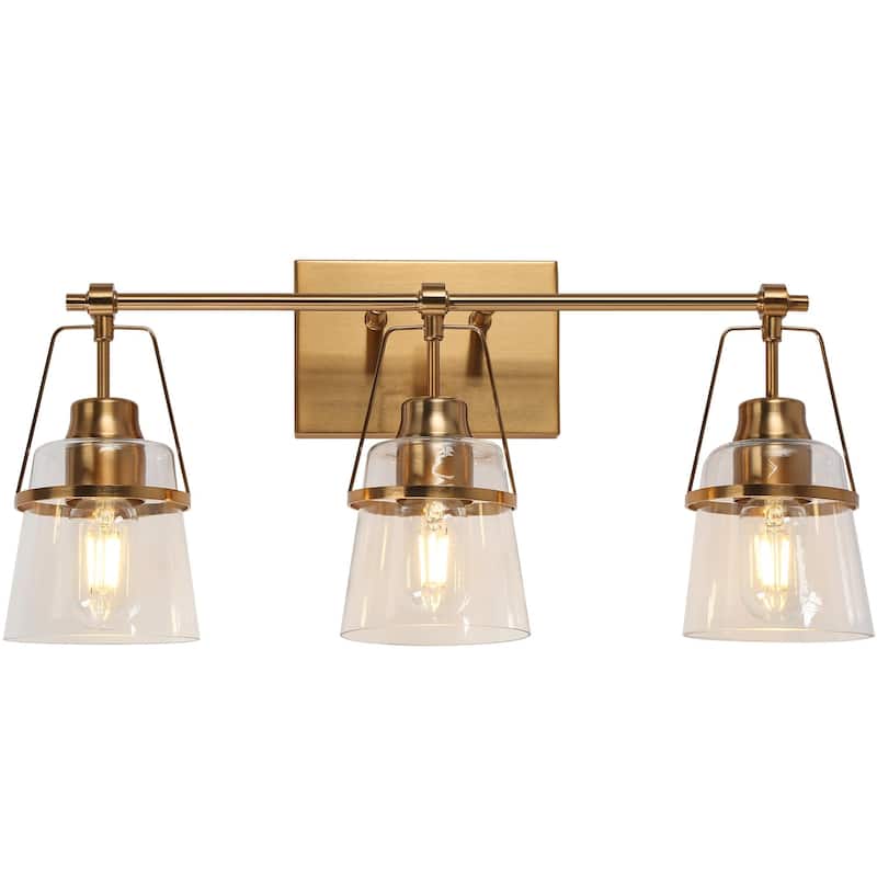 Modern Gold 3-Light Bathroom Vanity Light with Clear Glass Designed Wall Sconce - L 21.2" x D 5.5" x H 10.2"