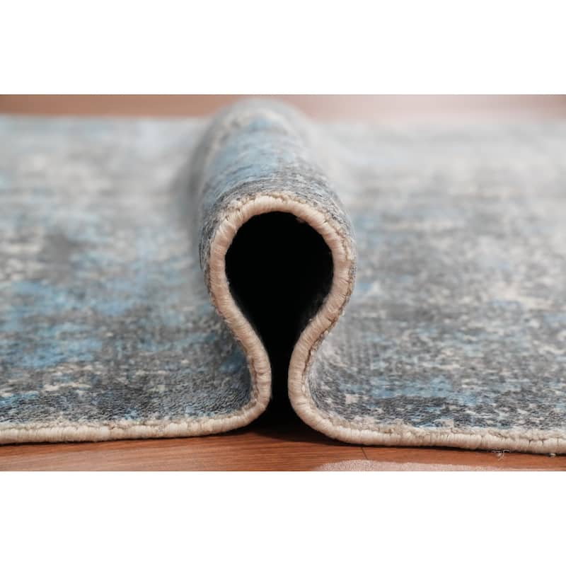 Hand Knotted Oriental Viscose Silk Carpet Modern Abstract Greys & Charcoal Abstract Area Rug - 6' 3'' X 4' 5''