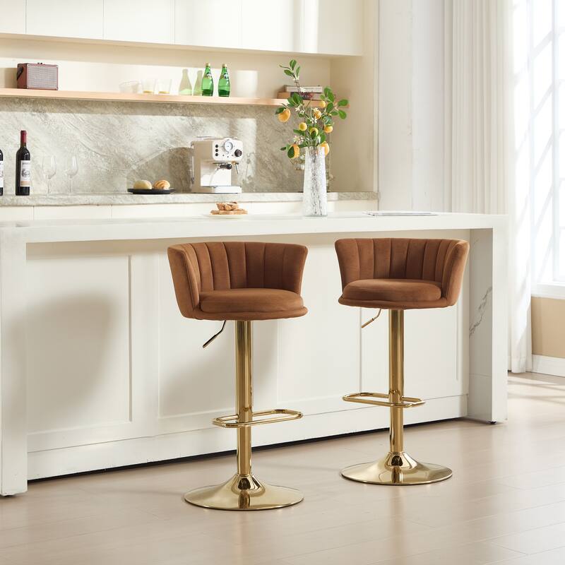 Velvet Swivel Bar Stools Set of 2, Counter Stools with Adjustable Height, Kitchen Island Stools with Chrome Footrest
