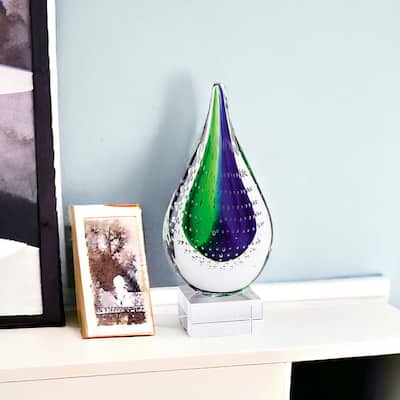 HomeRoots 9" Clear Blue and Green Murano Glass Modern Abstract Tabletop Sculpture - 3' X '9' X '4.5