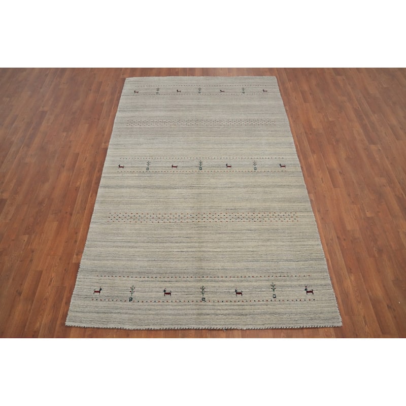 Hand Knotted Oriental 100% Wool Carpet Tribal Animal Pictorial Greys & Charcoal Gabbeh Area Rug - 7' 10'' X 4' 11''