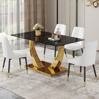 Modern Rectangular 5-Piece Dining Table Set with Textured Glass Top and ...