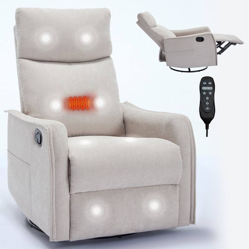Heat Massage Manual Recliner Chair with Rocker and Swivel in Fabric for Living Room