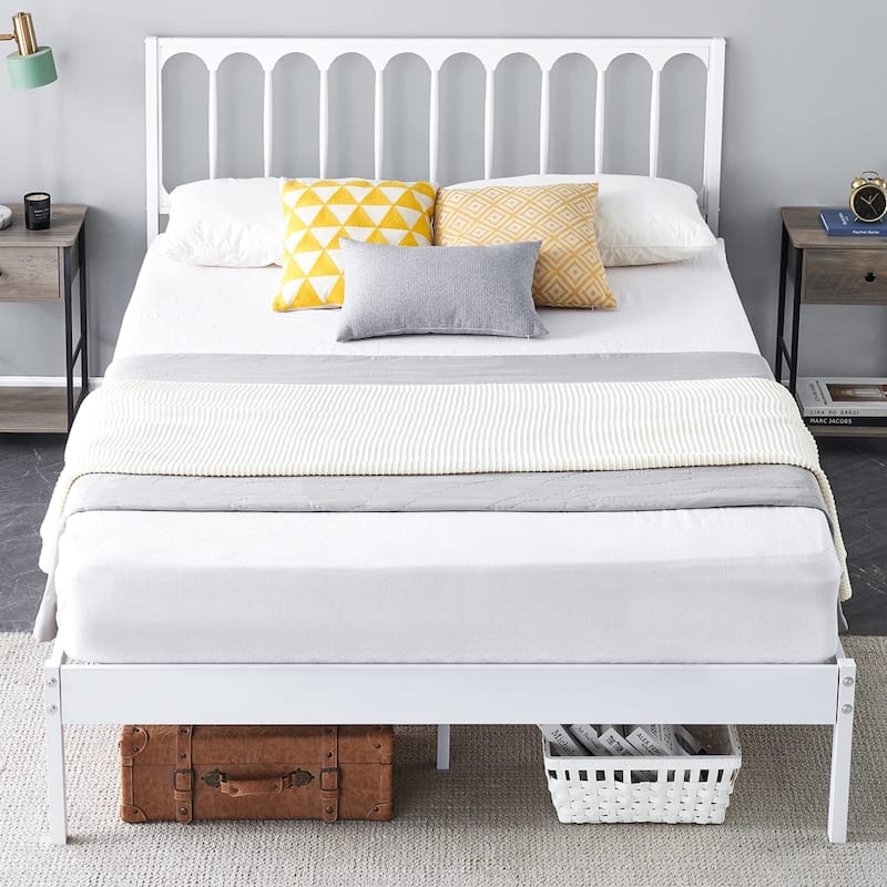 Metal Queen Size Modern Bed Frame Platform Mattress Foundation - White2 - Full