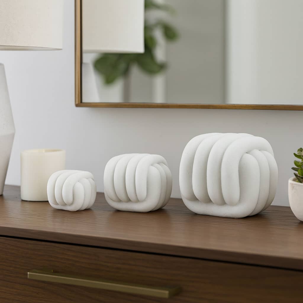 Huzzzah Knot Decor, Durable Resin, Enhancing Home Ambiance, Set of 3 - 6" x 6" x 5"