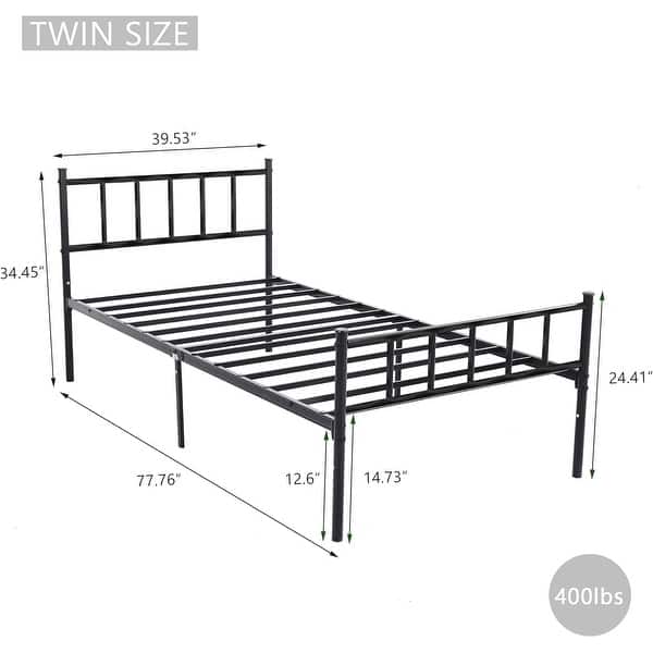 dimension image slide 7 of 10, alazyhome Classic Metal Platform Bed Frame Steel Slat Support, Black