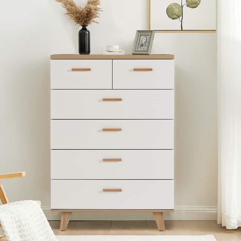 Modern Wood 6 Drawer Dresser Bedroom Storage Drawer Organizer Closet
