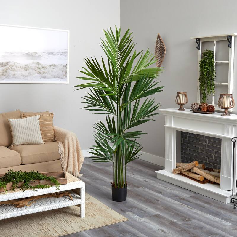 Tall Artificial Palm Tree - 84" Indoor Fake Tree in Pot - Realistic Silk Tree Decor for Home Office - 7ft.