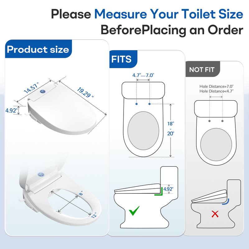 Electronic Bidet Seat for Elogated Toilet with Remote and Heated Mode