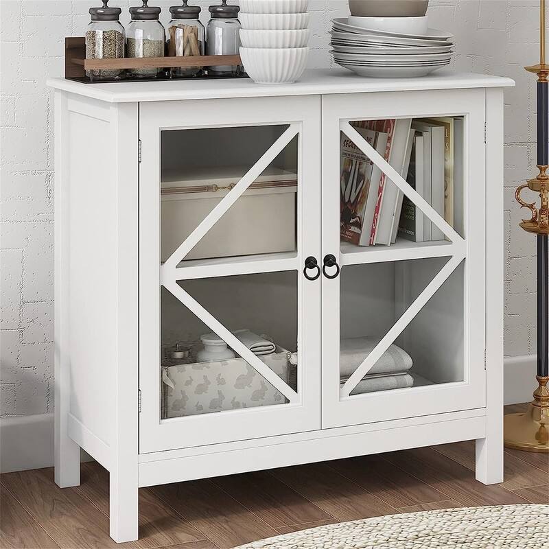 Sideboard Cabinet Display Buffet Storage Cabinet with Double Framed Glass Doors Entry Cabinet for Home Kitchen