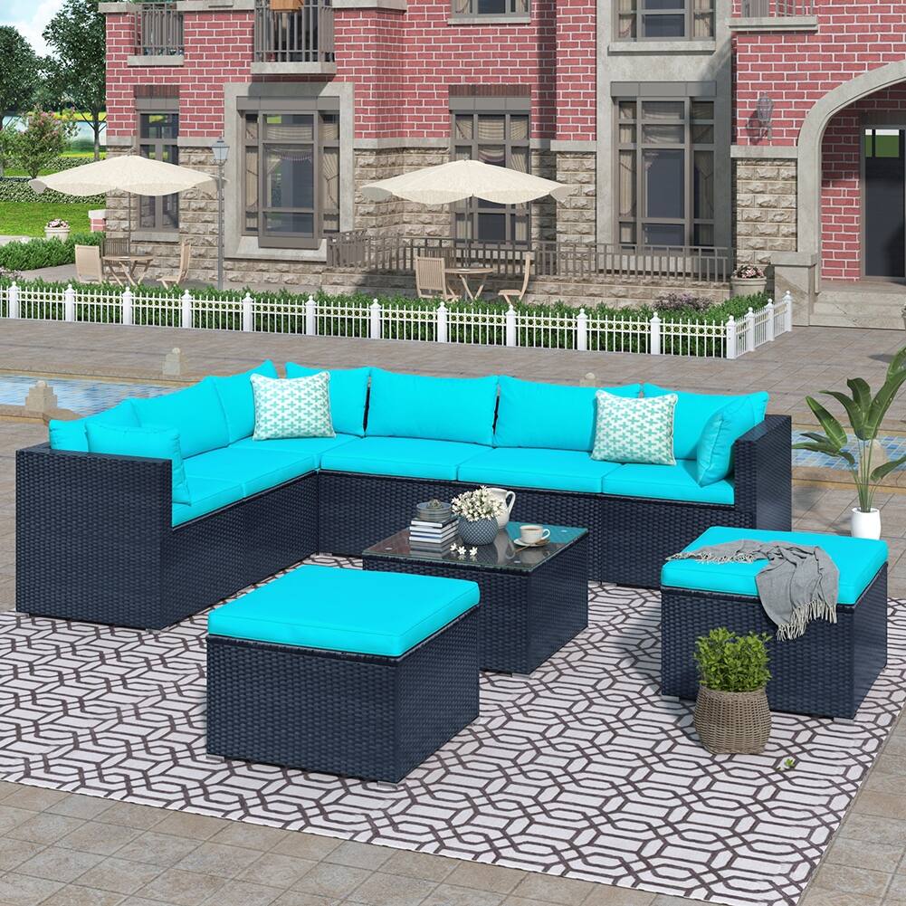 9-piece Outdoor Patio PE Wicker Rattan Sectional Sofa sets