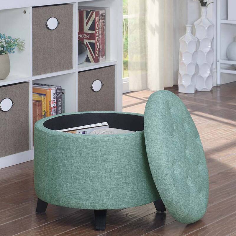 Convenience Concepts Designs4Comfort Round Storage Ottoman - Green Fabric