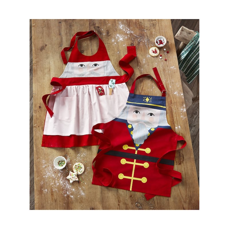 Nutcracker Boy Christmas Apron - Red Cotton Kitchen Apron, 23.6" H x 18.9" W, Machine Washable Cooking Textiles