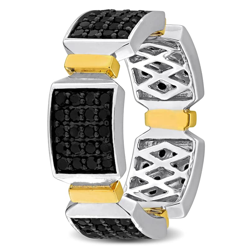Miadora 1 1/2ct TDW Black Diamond Men's Band in Two-Tone 14k White and Yellow Gold