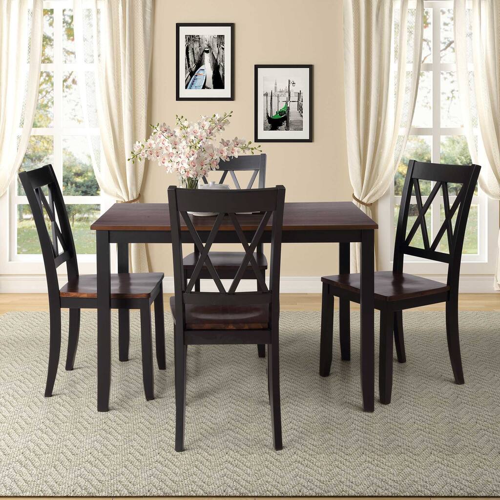 5 PCS Farmhouse Cherry Top Dining Table Set for 4 With 4 Chairs