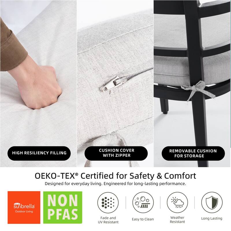 GDFStudio - Aaron Aluminum Outdoor Patio Dining Chairs (Set of 4) with Sunbrella Cushions