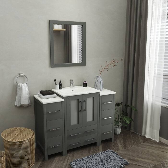 Vanity Art 48 in. Single Sink Bathroom Vanity with Top and Mirror - 48 X 18.1 X 35.8