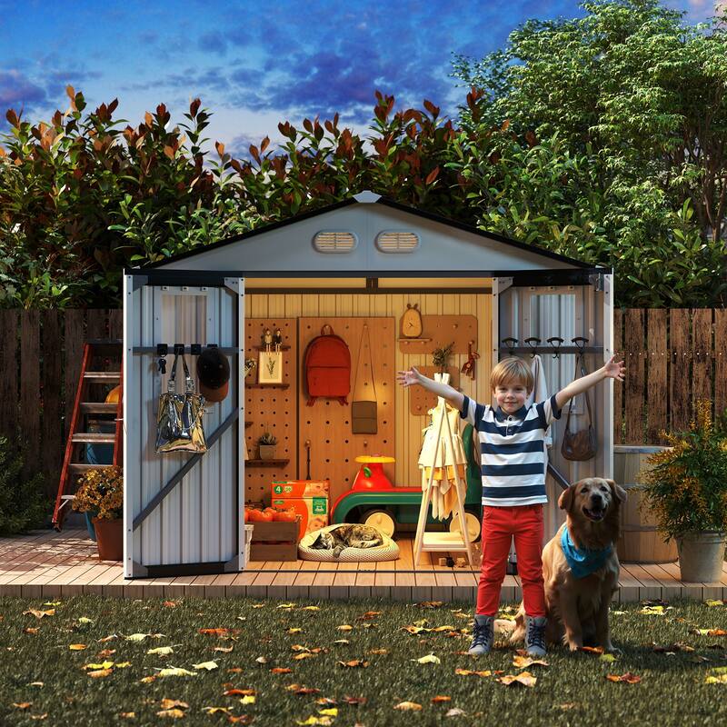 Outdoor Storage Shed, 8x8 protective film, four daylight Windows Lockable Doors,A practical and thoughtful gift