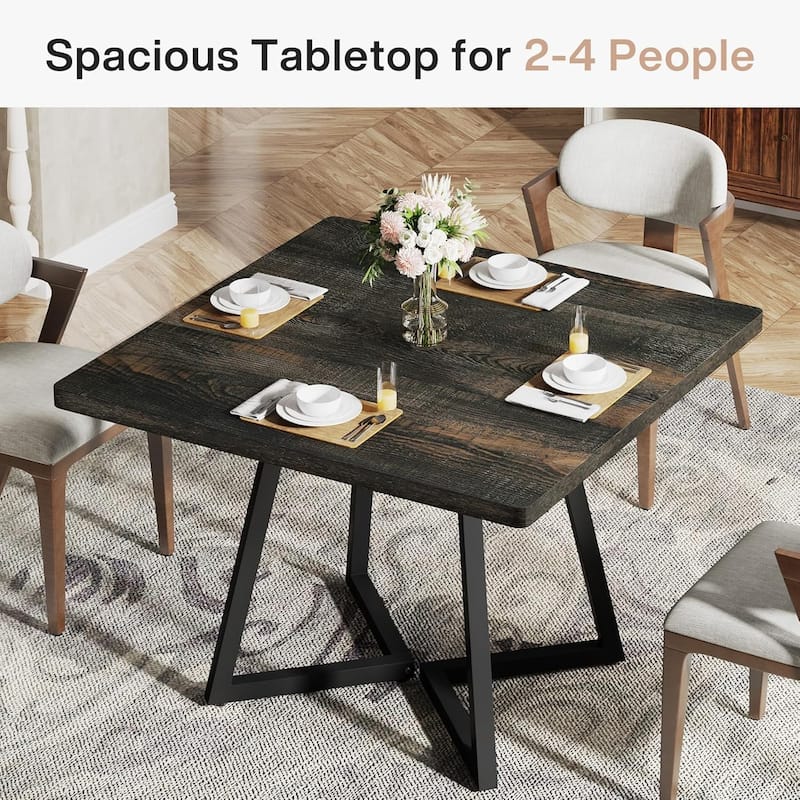 Small Dining Table for 4, 31.5 Inches Industrial Dinner Table with Metal Base