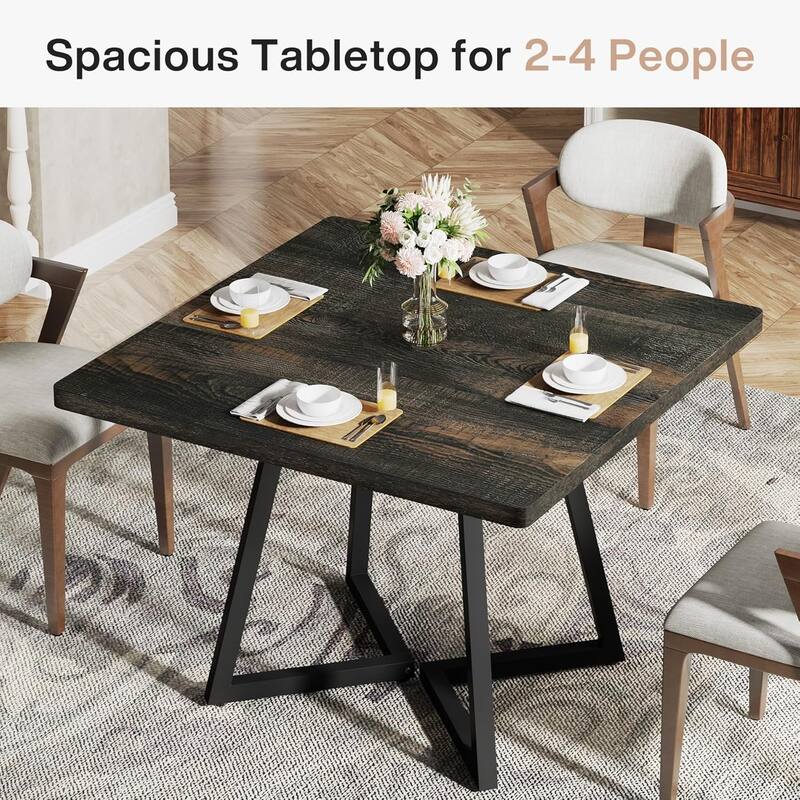 Square Dining Table for 4, 31.5" Industrial Dinner Table for Small Space