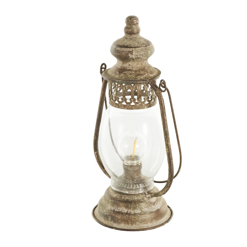 Metal Distressed Antique Style Lantern Room Accent Lamp - Bronze - Roche River Decor